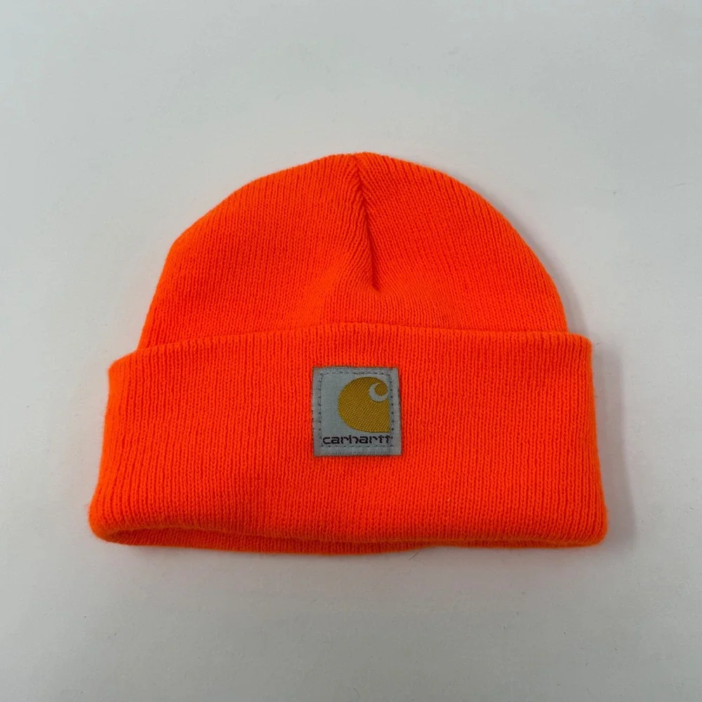 Carhartt Youth Acrylic Watch‎ Hat Beanie Blaze Orange Cuffed Knit Logo Patch A18